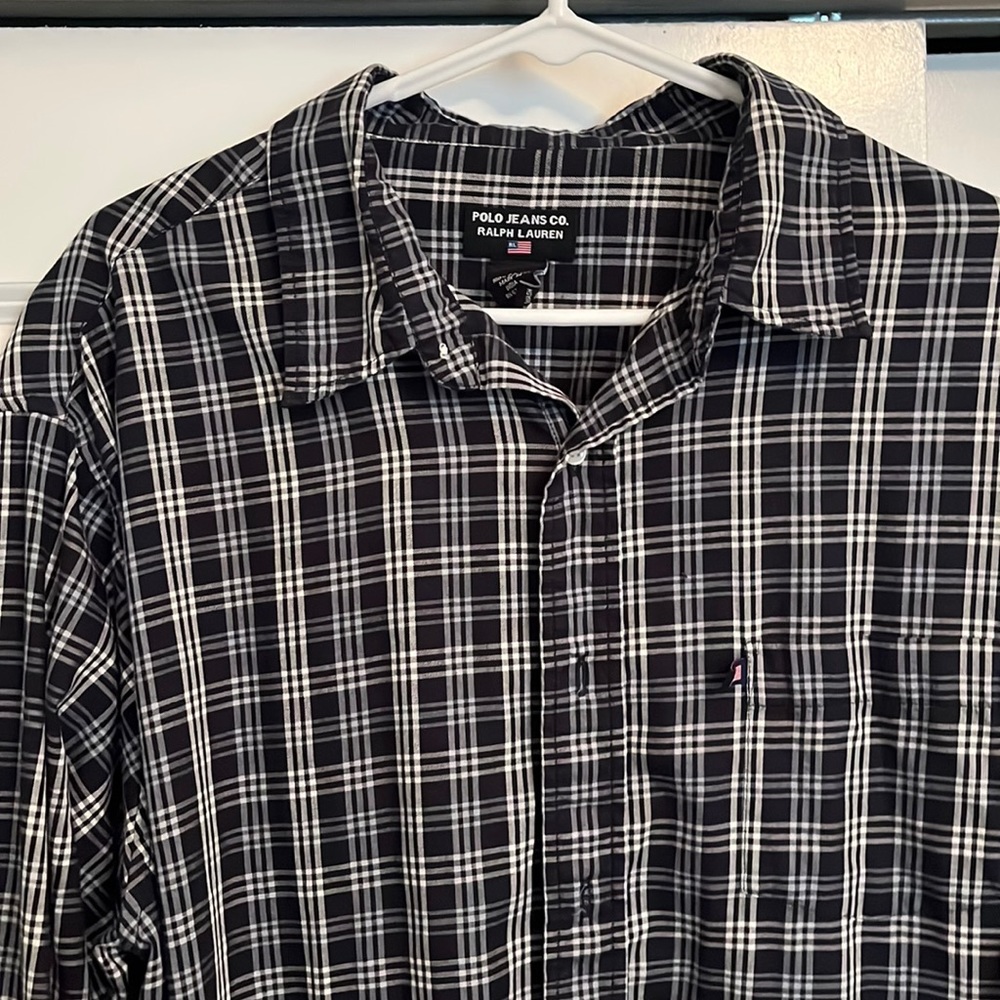 Men’s Polo Jeans Co Ralph Lauren button up long sleeve shirt. Color is Dark Blue